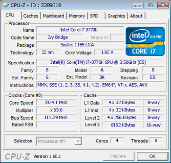 Core i7-3770K E0 at 7047 Mhz